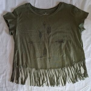 American Eagle Outfitters Olive Fringe Crop Top